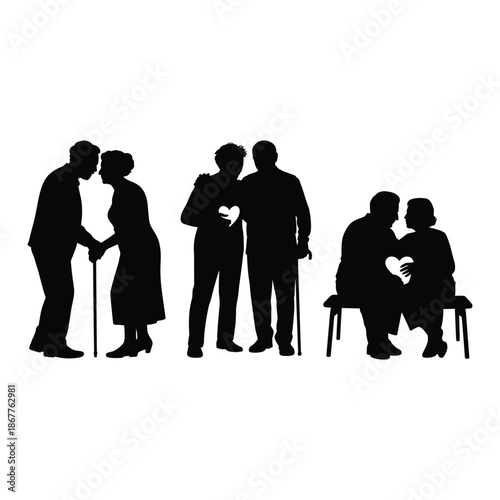 Silhouettes of loving couples