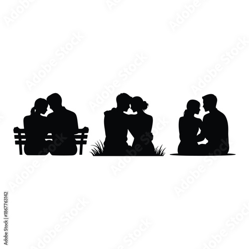 Silhouettes of couples in park