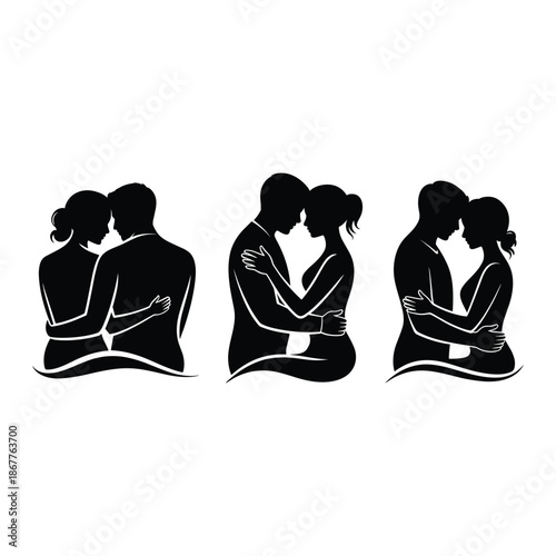Silhouettes of couples embracing
