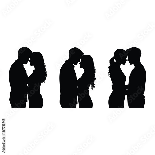 Silhouettes of loving couples