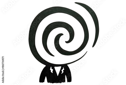 Stylized businessman with swirling vortex for a head in black