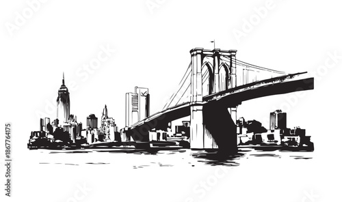 Brooklyn Bridge in New York, hand drawn illustrations.	
