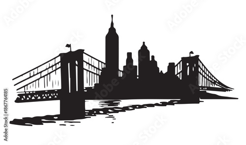 New York, USA. Brooklyn bridge, Travel sketch
