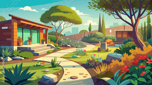 Eco-friendly backyard with native plants and gravel paths