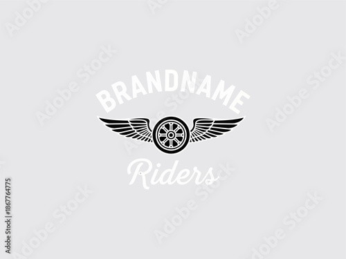 Motorcycle Wheel with Wings Logo Design.
