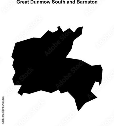 Great Dunmow South and Barnston (England) blank outline map