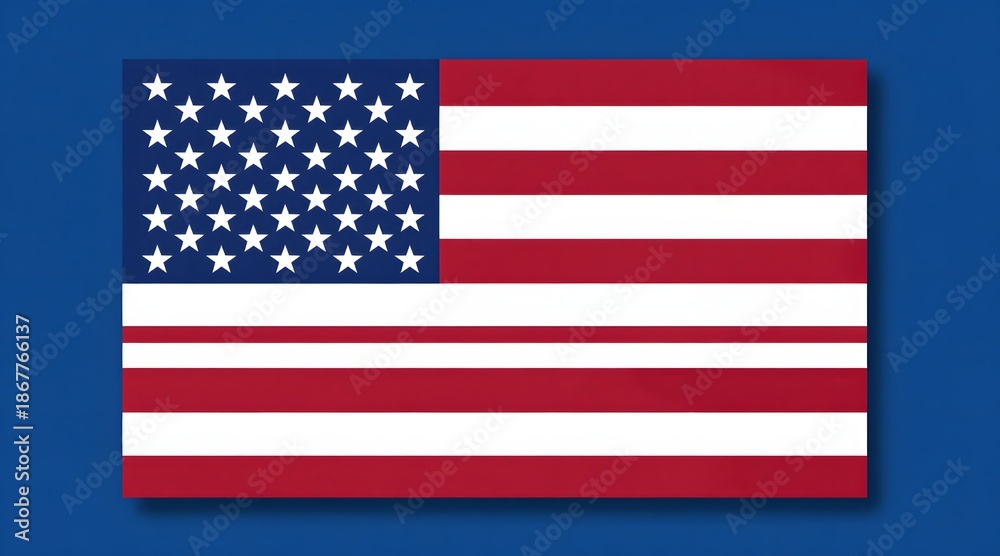 Obraz premium Iconic United States flag waves with pride against a blue background