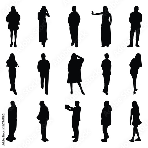 Vector collection set of individual people silhouettes.