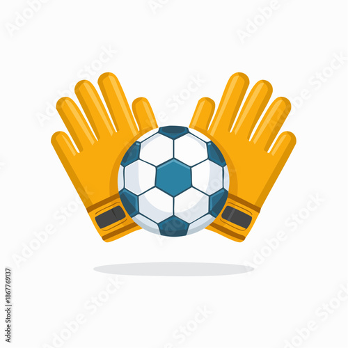 Goalkeeper gloves holding football in mid air dynamically