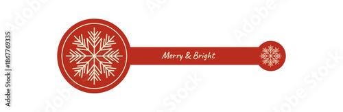 Flat red lid sticker label with snowflake outline and xmas decoration. Holiday box seal for christmas package, festive element and snow flake motif in seasonal design.