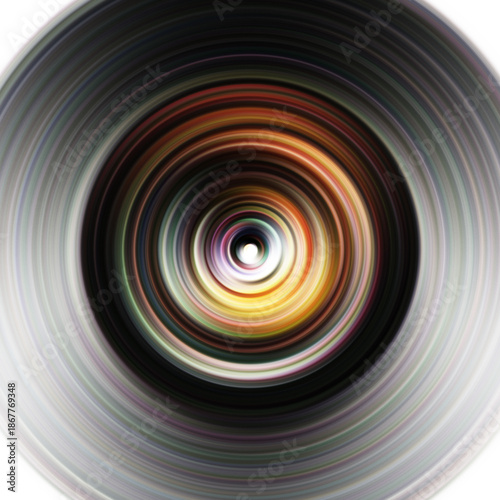 Colorful radial motion effect. Abstract rounded background. Color curves and sphere.