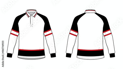 Canvas Print Men's Long Sleeve Ice Hockey Jersey with Contrast Raglan Sleeves and Double Stri
