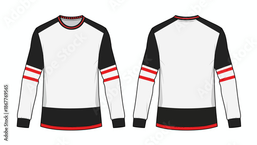 Photography Men's Long Sleeve Ice Hockey Jersey with Contrast Sleeves and Striped Cuffs - Wh