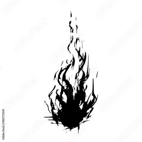 Abstract burning fire flame silhouette in artistic black and white grunge style