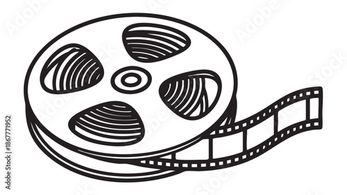 A film reel and strip showcasing cinematic art in a simple illustration