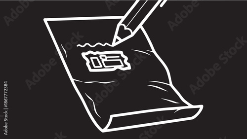 A pencil drawing a simple icon on a piece of paper