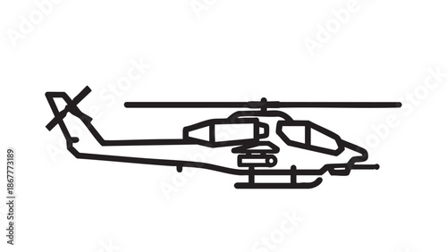 A helicopter is illustrated in a simple black line drawing on a white background