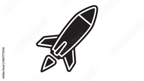 Simple Black and White Illustration of a Rocket Ship Soaring Through Space