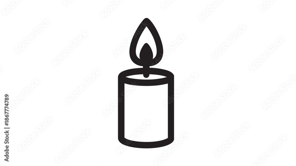 Obraz premium A simple black and white illustration of a candle with a lit flame