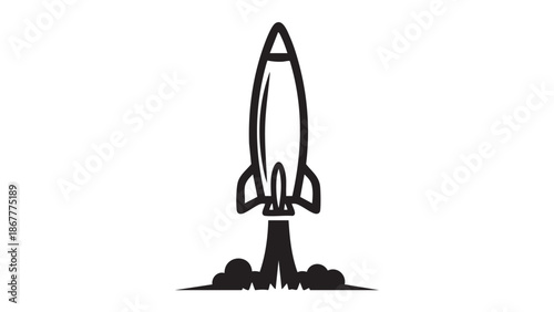 A rocket launches into the sky, soaring upwards from its launchpad