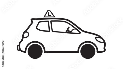 Simple black and white illustration of a taxi cab viewed from the side