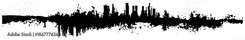 Abstract cityscape skyline silhouette in grunge ink splatter style