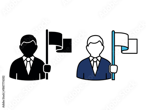 Two businessmen holding flags in suit and tie isolated on