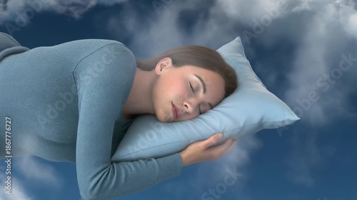 Woman sleeping on clouds dream concept