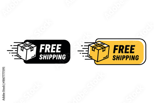 Free shipping labels with boxes in black and yellow colors