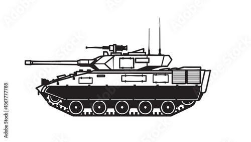 Military Tank Illustration on White Background from Side View