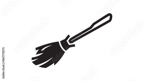 A black broom illustration on a white background viewed from a slight angle