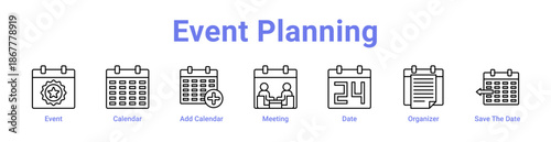 Event Planning Icon Banner and Collection