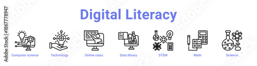 Digital Literacy Icon Banner and Collection
