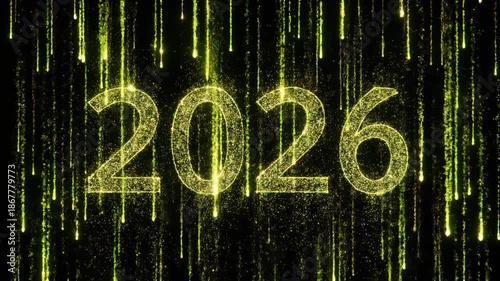 Year 2026 golden text animation on black