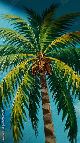 Palm Tree Painted With Thick Brushstrokes Under Blue Sky