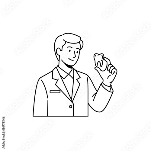 Doctor Holding Tooth in Hand Illustration.