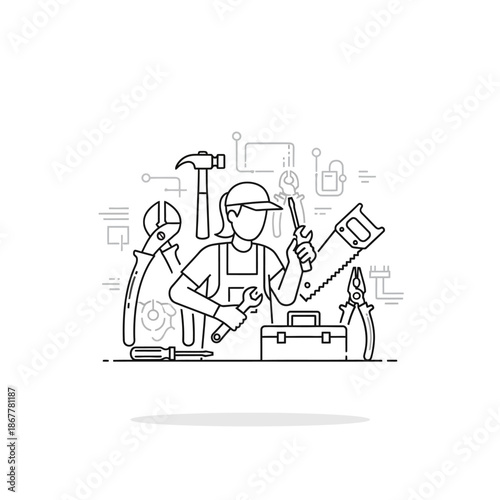 Handyman Carpenter Toolbox Equipment Repair Service.