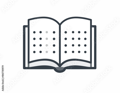 An open braille book illustration showcasing tactile reading pages with raised dots