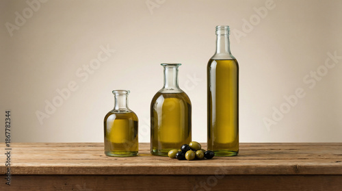 Wallpaper Mural Premium Olive Oil Bottles, Fresh Olives, and Rustic Wooden Table, a Healthy Mediterranean Delicacy for Gourmet Cooking Torontodigital.ca