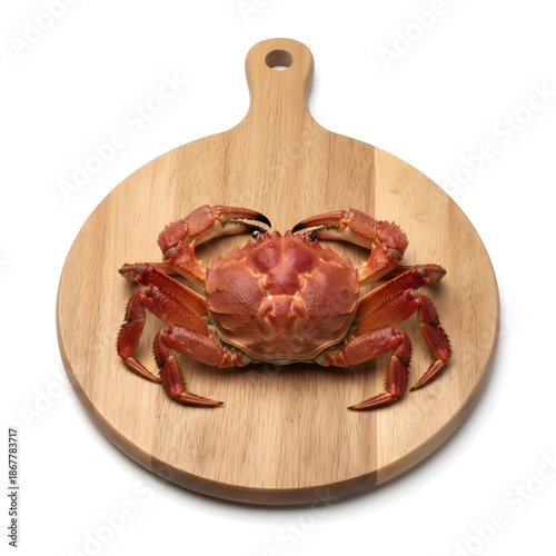 live crab on a wooden tray