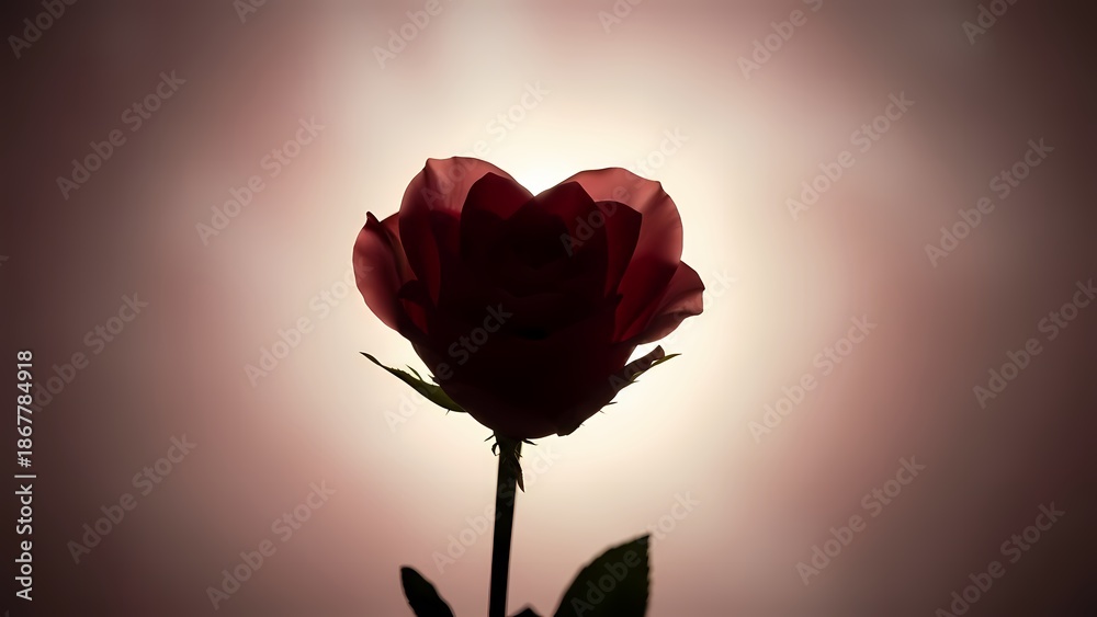 Obraz premium Beautiful red rose silhouette against soft gradient background