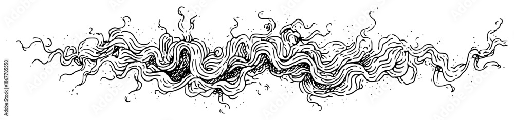 Fototapeta premium Hand drawn panoramic smoke swirls and abstract clouds horizontal divider