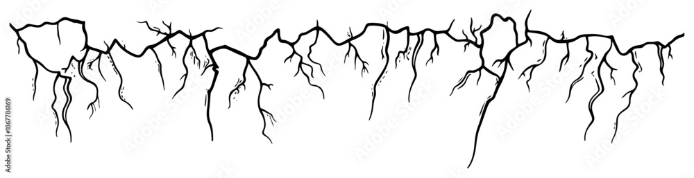 Obraz premium Hand drawn sketch of horizontal ground cracks or wall fissures