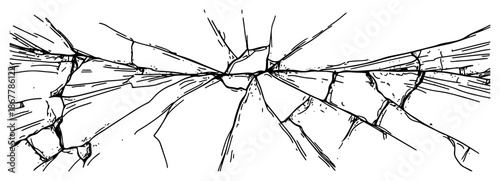 Hand drawn sketch of broken glass surface with cracks and shards