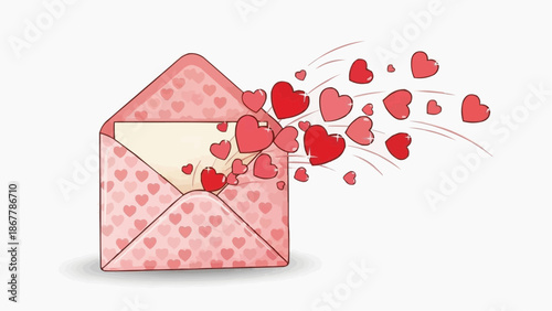 Love letter envelope with hearts flying out illustration
