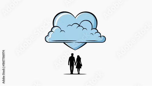 Couple holding hands under a heartshaped cloud
