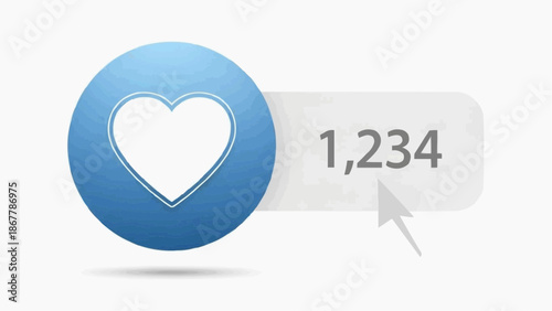 Social media like button with counter showing 1234 likes