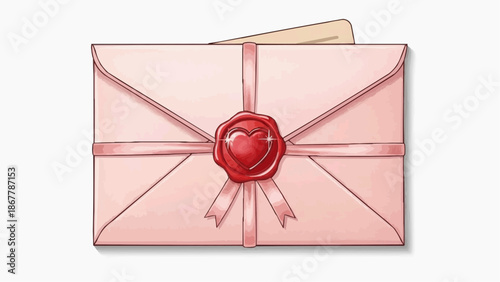 Pink sealed love letter with red wax seal and ribbon