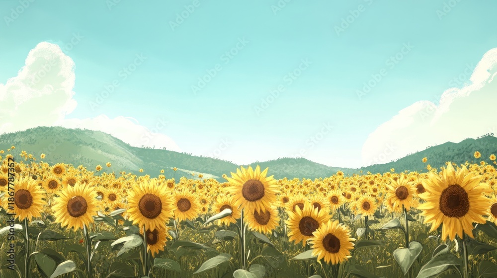 Obraz premium Sunny sunflower field landscape