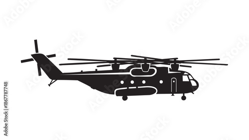 Military Helicopter in Flight Viewed from the Side